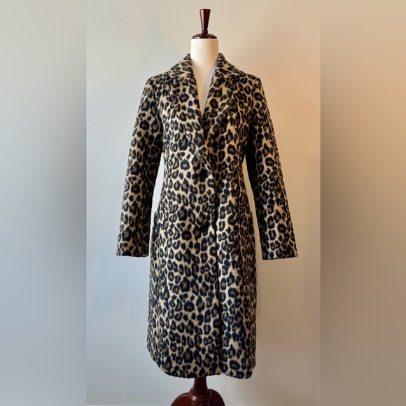 Express Jackets & Blazers - Express Faux Fur Leopard Print Single Breasted Pea Coat Black/Tan Size M